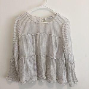 Madewell Striped Blue and White Ruffled Blouse